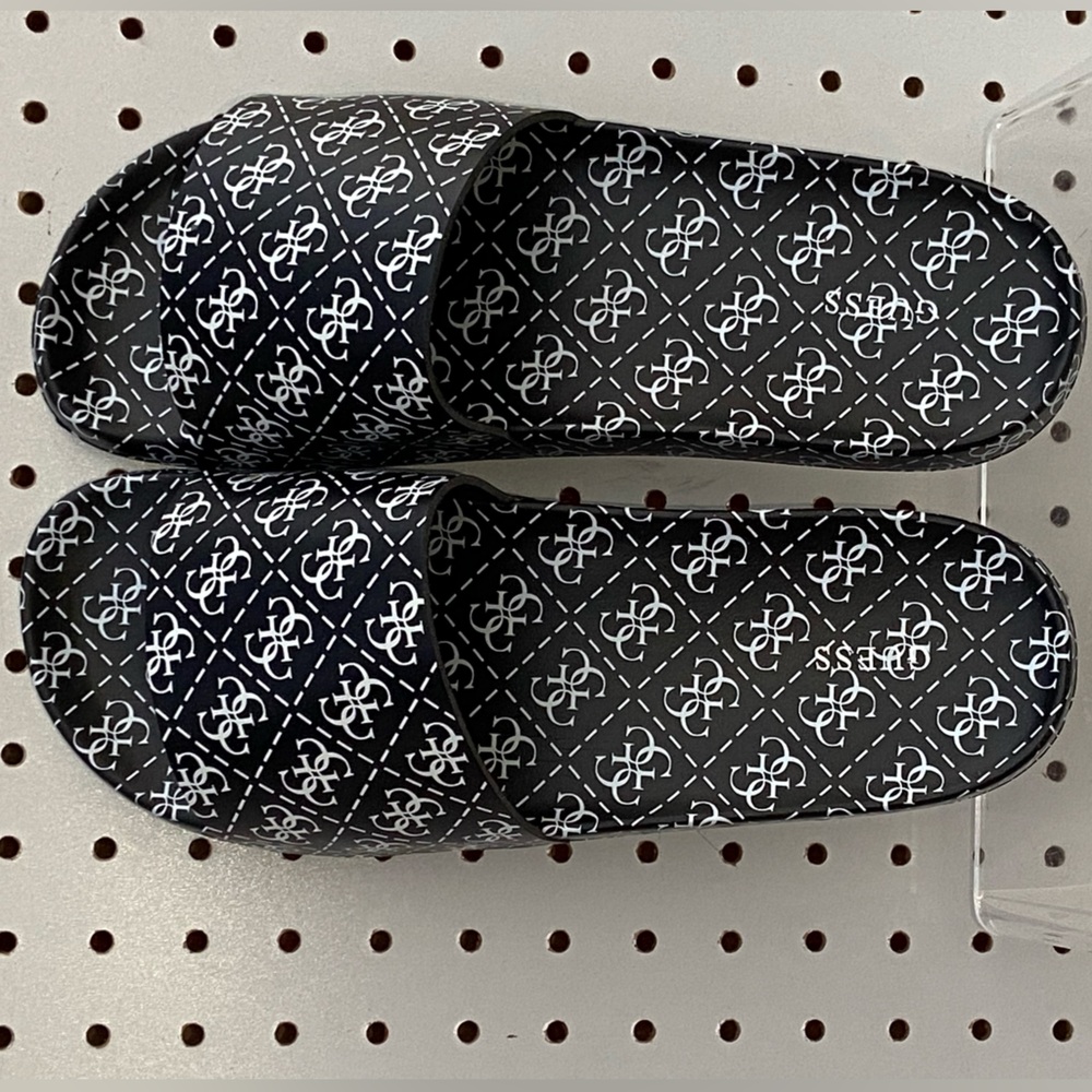 Guess | Black Sandals | Women's Flat Wedge Heel Monogram Logo Backless Slide